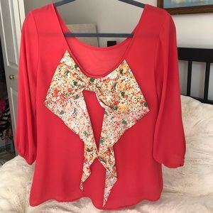 Coral blouse with bow